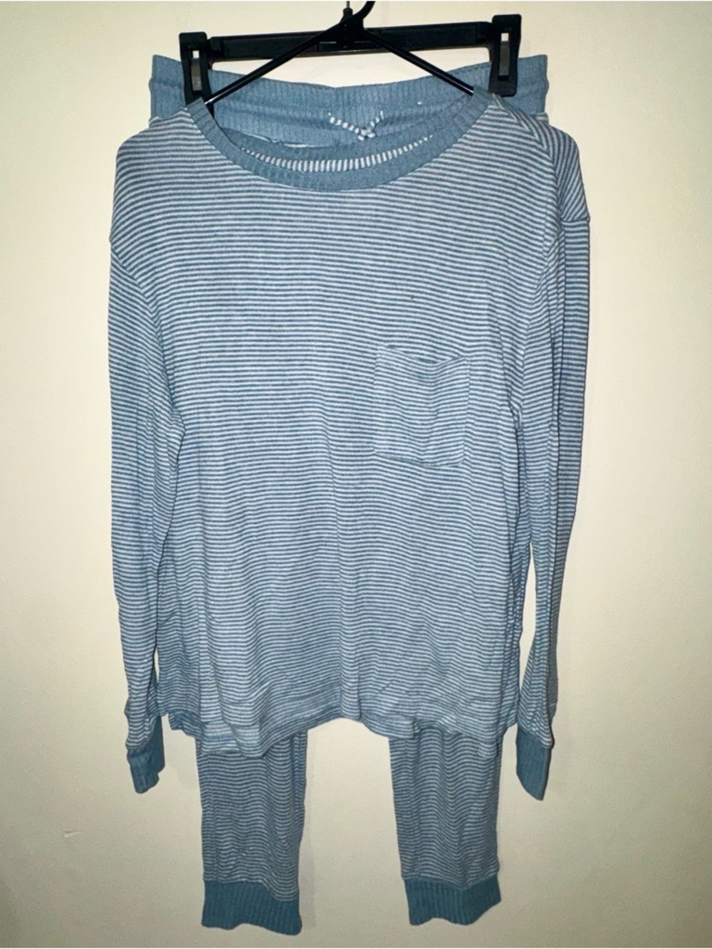 stars above Light Blue and White Striped Pajama Set